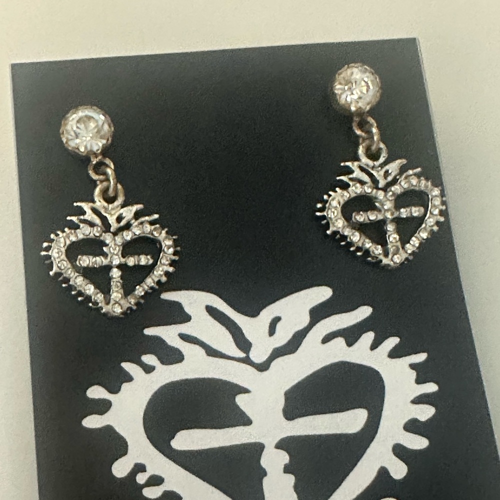 Virgins, Saints and Angels Silver Heart Cross Earrings